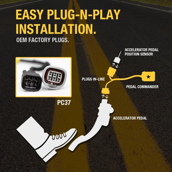 Merchant Pedal Commander PC37 has an easy plug-n-play installation between your accelerator pedal sensor and accelerator pedal